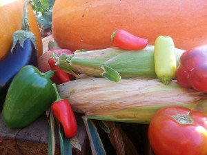 Harvest Festival vegetable and fruit arrangement // by Luke Otterstad