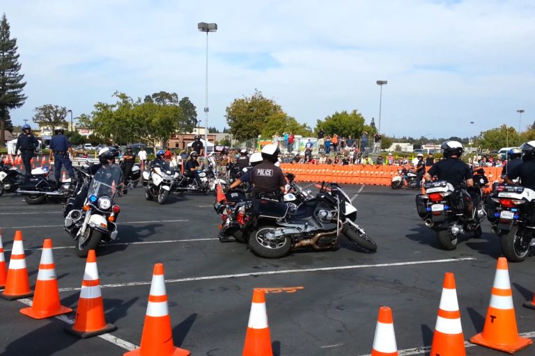 Officers compete on police motorcycles in Last Man Standing competition