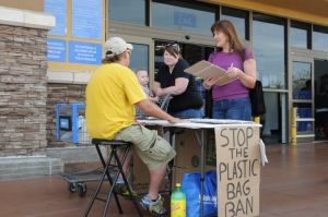 Plastic bag ban petition outside Citrus Heights Walmart
