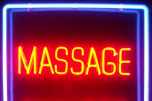 Neon sign, massage sauna 2005. Photo credit, Justin Cormack
