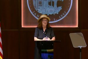 Mayor Jayna Karpinski-Costa spoke during the annual State of the City address, Nov. 6. 2025. // SB Williams