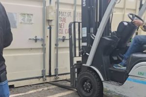 Walmart employees used a forklift to lift a shipping container to free a trapped kitten on Tuesday morning, Nov. 25, 2025. // Citrus Heights Rescues Animals.