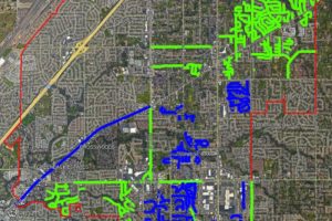 The city plans to resurface 254 streets over the next two years, with streets in green expected to be resurfaced in 2026 and streets in blue expected to be resurfaced in 2027. // City of Citrus Heights