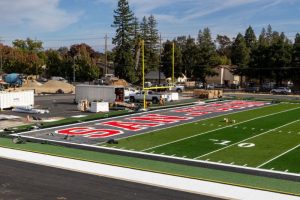 A new synthetic track and field have been laid at San Juan High School as part of the football stadium modernization project. // San Juan Unified School District