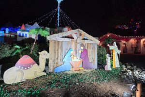 A home decorated with Christmas lights and a nativity scene on Farmgate Way in Citrus Heights // Luke Ottersdad