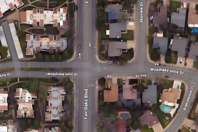 An aerial of the intersection of Fair Oaks Blvd. and Woodlake Hills Drive in Citrus Heights. // SB Williams