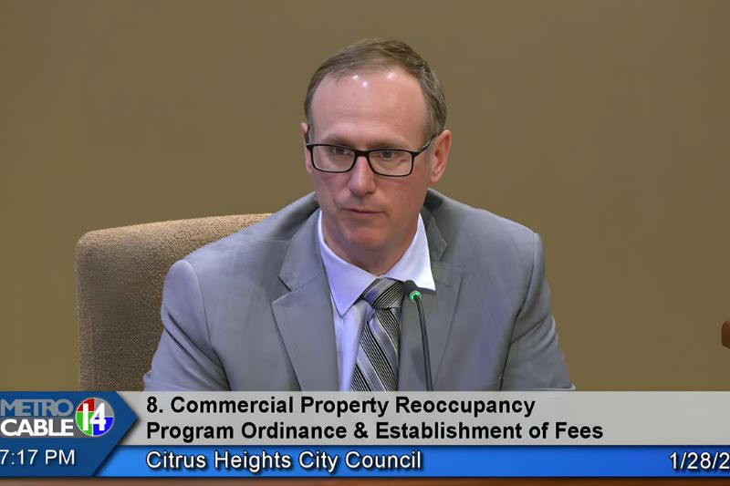 Citrus Heights Community Development Director Casey Kempenaar presented a revised Commercial Property Reoccupancy program to the Citrus Heights City Council on Jan. 28, 2026. // SB Williams