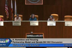 Citrus Heights City Council members discussed housing, homeless and SB 802, with councilmember Tim Schaefer attending virtually, Jan. 28. // SB Williams