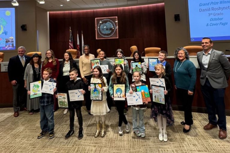 12 winners of Republic Services' annual calendar poster contest gathered for a photo after being honored at the Citrus Heights City Council meeting, Jan. 28, 2026. // City of Citrus Heights