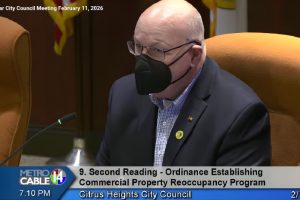 Councilmember Tim Schaefer said that commercial property vacancies are a problem during the discussion on the city's Commercial Property Reoccupancy Program, during the Feb. 11, Citrus Heights City Council meeting. // SB Wiliams