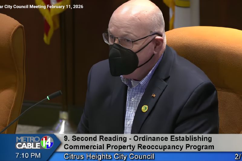 Councilmember Tim Schaefer said that commercial property vacancies are a problem during the discussion on the city's Commercial Property Reoccupancy Program, during the Feb. 11, Citrus Heights City Council meeting. // SB Wiliams
