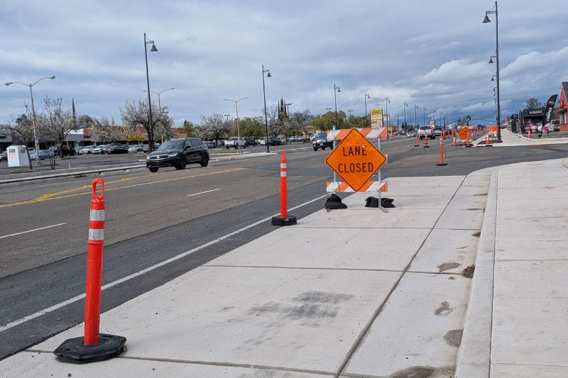 A new bus stop section has been added just before Grand Oaks Boulevard on Auburn Boulevard, as part of Phase 2 of the Auburn Boulevard Complete Streets project. // SB Williams
