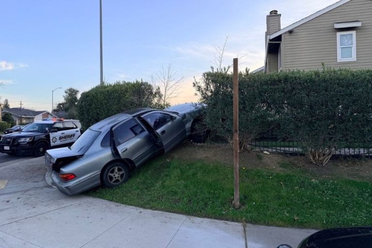 Sheriff's deputies attempted a felony stop of a Citrus Heights armed robbery suspect, which led to a brief pursuit that ended when the vehicle crashed into an embankment near Hillsdale Boulevard and Greenholme Drive. Feb. 7, 2026. // Citrus Heights Police Dept.