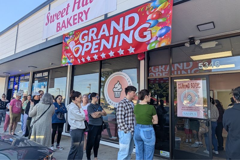 Sweet Haven Bakery reopened just over the border on Saturday, April 4, 2026, to a line of new customers snaking out the door. // SB Williams