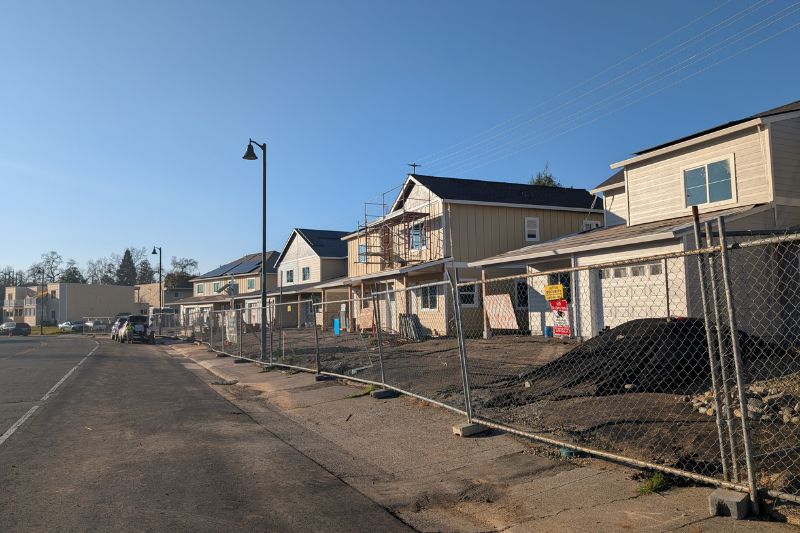 Several newly constructed permanent homes along Sayonara Drive, part of a permanent affordable housing project through Habitat for Humanity Greater Sacramento. // SB Williams