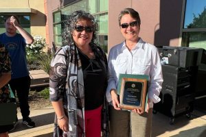 Mayor Marijane Lopez-Taff (left) stands with 2026 Chip in Hall of Fame winner Irene Hronicek during the awards ceremony at City Hall, April 5, 2026. // City of Citrus Heights