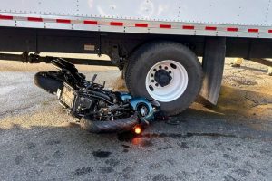 A motorcycle collided with a semi-truck Tuesday morning, May 12, 2026. // Courtesy of Sacramento Metro Fire District