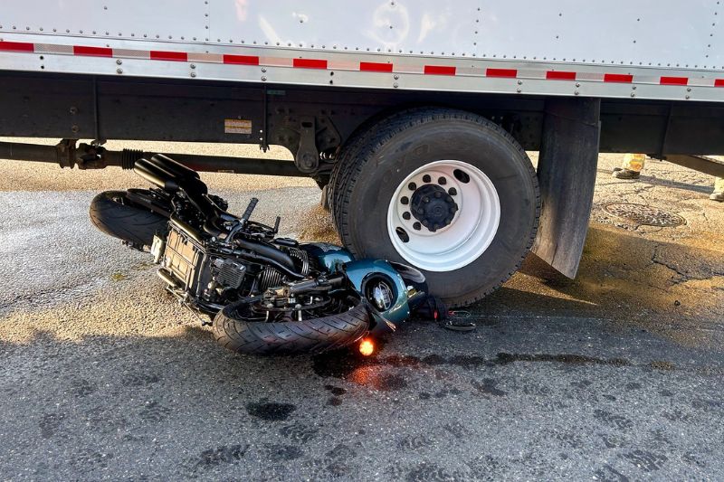 A motorcycle collided with a semi-truck Tuesday morning, May 12, 2026. // Courtesy of Sacramento Metro Fire District