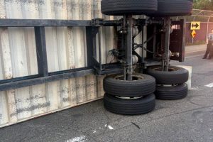 A big rig overturned on Interstate 80 Tuesday evening. // Sacramento Metro Fire District.