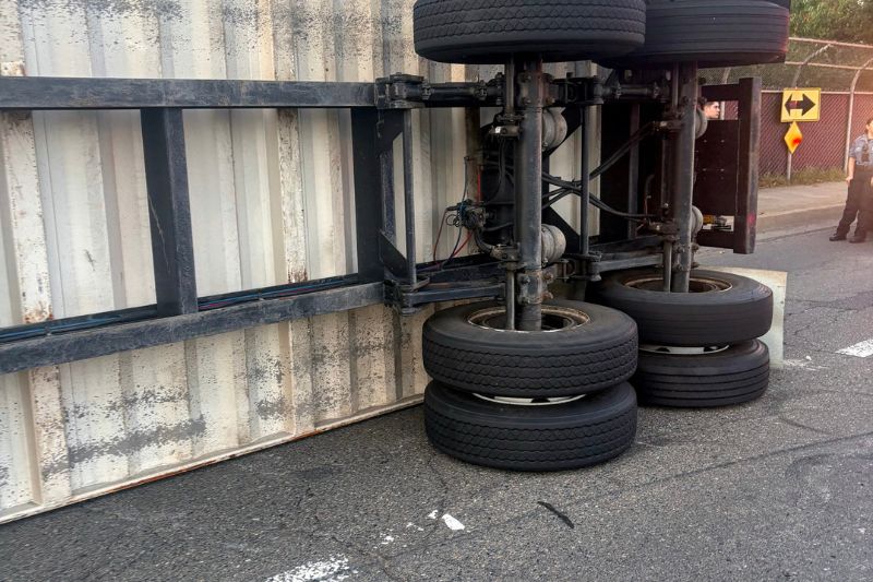 A big rig overturned on Interstate 80 Tuesday evening. // Sacramento Metro Fire District.