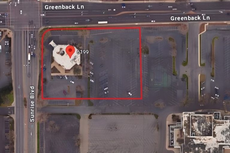 A .93 parcel at the corner of Sunrise Blvd and Greenback Ln. has hit the market for $10.3M. // SB Williams