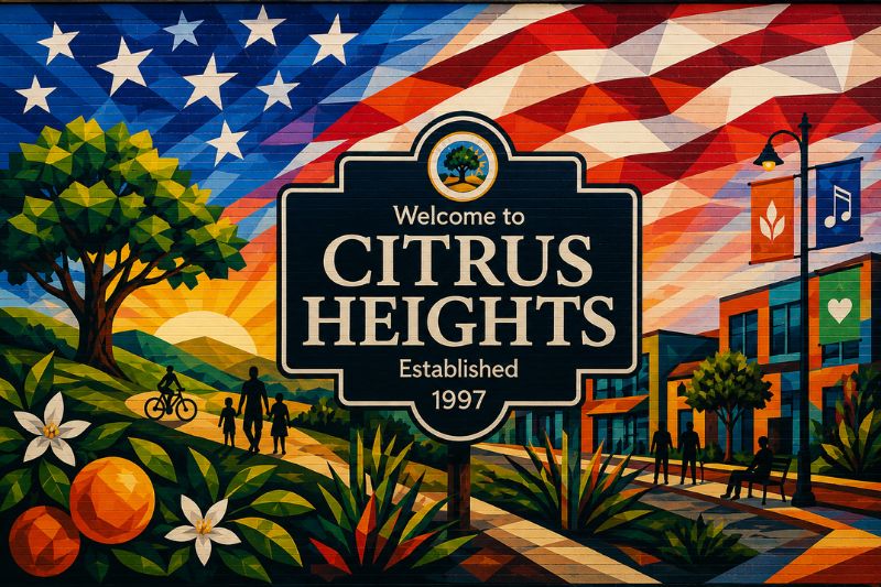 Option 2 out of 4 mural concept designs was selected via community voting as the winner for a proposed mural to be painted on the wall of Citrus Heights City Hall. // Citrus Heights Arts