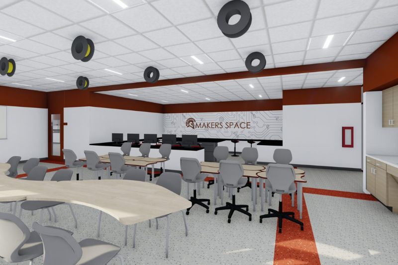 A rendering of a new "makers space" classroom, which will be part of a science wing remodel project at San Juan High School in Citrus Heights. // Studio W Architects