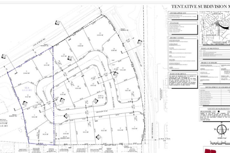 A submitted tentative subdivision map of a proposed 19-home subdivision for the corner of Wintergreen Drive and Old Auburn Road, which is currently under review by the City of Citrus Heights. // City of Citrus Heights