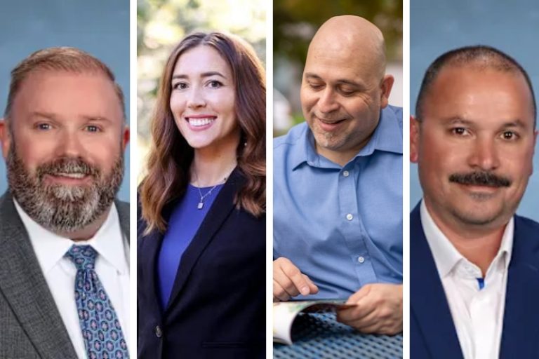 Current candidates for SJUSD school board in the 2026 Midterm election cycle: Left to Right: Ben Avey, incumbent, running unopposed; Tanya Kravchuk, incumbent, running unopposed; Murad "Moe" Sarama, candidate; Manuel Perez, incumbent candidate. // SJUSD - Candidate campaign websites