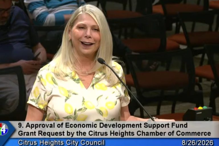 Citrus Heights Chamber of Commerce Executive Director Sheri Merrick presented 2025 successes of the Chamber to the Citrus Heights City Council, Aug. 26, 2026.