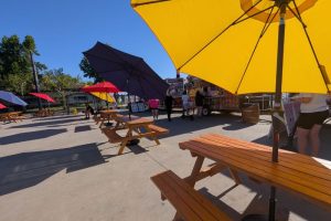The Citrus Heights Food Truck Plaza has 10 food trucks, plus multiple tables and umbrellas, and backyard games for customers to enjoy. // SB Williams