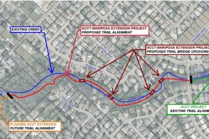 A preliminary proposed trail route is available on the city's website, and according to the city, the exact trail alignment is still being developed. The project limits are shown in red. // City of Citrus Heights