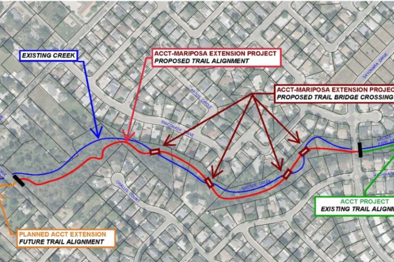A preliminary proposed trail route is available on the city's website, and according to the city, the exact trail alignment is still being developed. The project limits are shown in red. // City of Citrus Heights