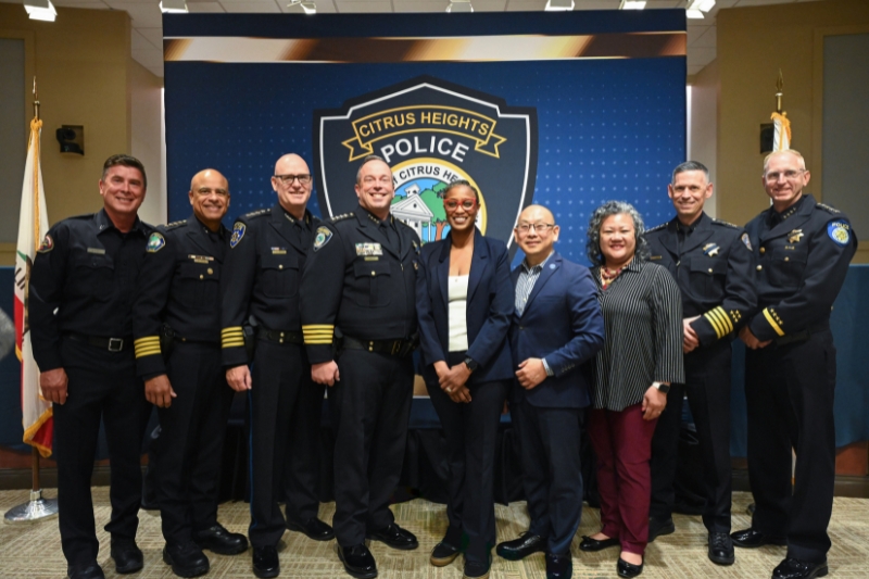 Several police chiefs and community leaders from the City of Citrus Heights gathered Sept. 30, 2026, in Citrus Heights for the regional launch of the Blue Envelope Program. // Porsche Middleton